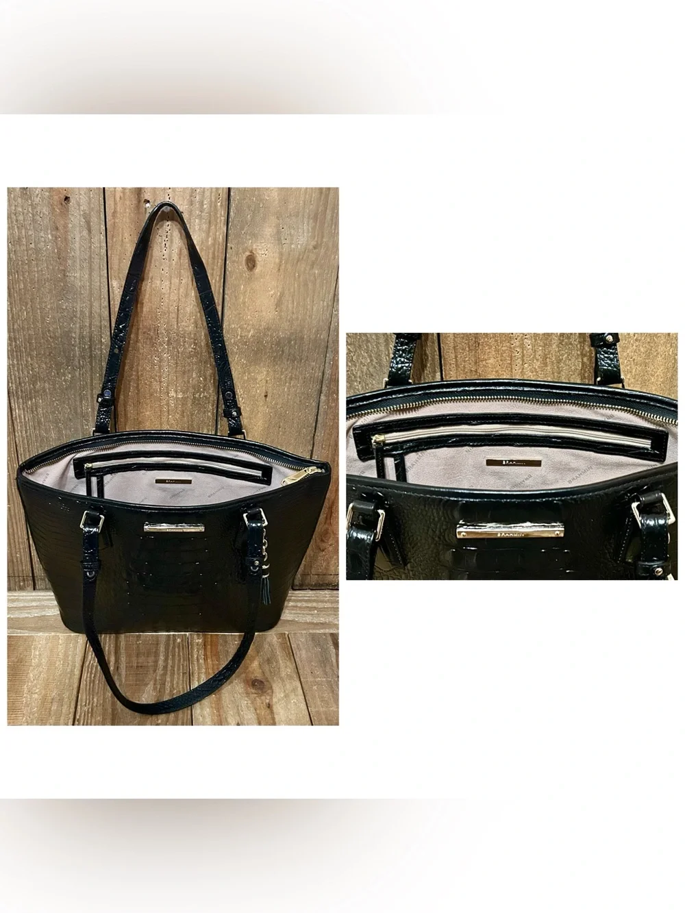 BRAHMIN. Asher Leather Croc Embossed Melbourne Tote with Free Scarf & Dust Bag.